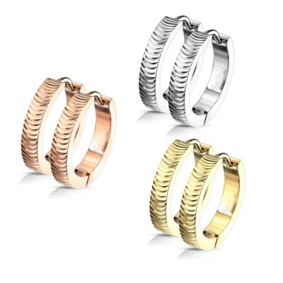 2er Set 316L Acciaio Inox Orecchini a Cerchio 20mm Linee Msuter Rosa Oro Argento - Immagine 1 di 4