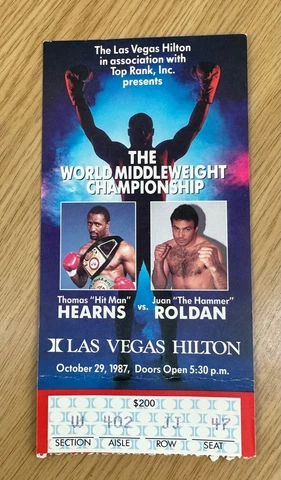 Thomas Hearns vs Juan Roldan Boxing Ticket Middleweight Championship 1987 Cover