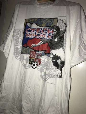 KAREL POBORSKY Vtg 90s Czech Republic National Team Soccer Futbol T Shirt Cover