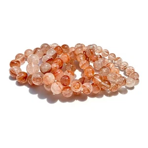 Pulsera para mujer de cuarzo rosa elástico con piedras preciosas redondas de cuarzo del Himalaya - Imagen 1 de 5