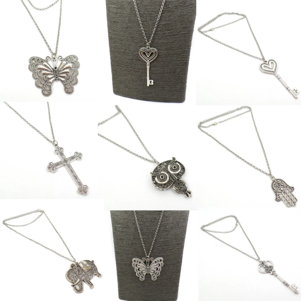 Collana Chiave Donna Tono Argento con Ciondolo Mano di Fatima Farfalla Gufo - Immagine 1 di 1