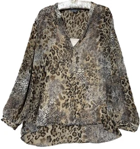 Roz & Ali Top L Animal Print Silky Layered Embellished Neckline Shirt Blouse - Picture 1 of 5