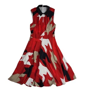 Hobbs Red White Short Sleeveless Abstract Dress UK Women's Size 10 Bnwt FF22 - Picture 1 of 6