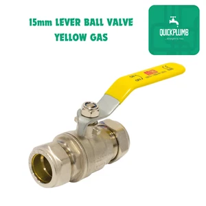 Gelber Hebelkugelhahn Gas 15 mm Vollstrom Trennventil WRAS zugelassen - Bild 1 von 3