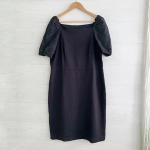 NUEVO CON ETIQUETAS Ann Taylor - Vestido Vaina Elástico Manga Ojales Negro Cremallera Trasera, Talla 16 - Imagen 1 de 5