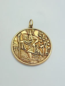 9ct Yellow Solid Gold Round St Christopher Pendant - Picture 1 of 8