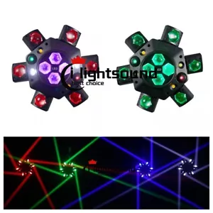 2x Mini Moving Bee Eye LED Laser Beam Green Red lazer RGBW 6 arms strobe effect - Picture 1 of 12