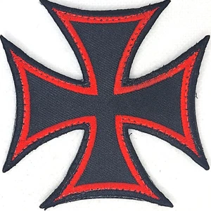 Iron Cross Maltese Biker Embroidered Patch  3"  SWAT BLACK OPS RED VELCR0 - Picture 1 of 1