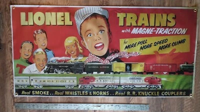 *REPRODUCTION*LIONEL*HEAVY VINYL*STORE DEALER DISPLAY BANNER*24"X48" TRAIN ROOM - Image 1 of 4