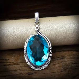 Awesome Blue Topaz Gemstone 925 Sterling Silver Handmade Pendant 2.25" - Picture 1 of 5