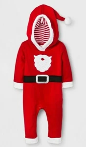 NEW Cat & Jack Baby Infant 0/3months Holiday Christmas Santa One piece w/ Hood  - Picture 1 of 7