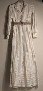 Vintage Jack Bryan 60-70's Ivory Lace Maxi Hippie Flower Child Prairie Dress - Picture 1 of 23