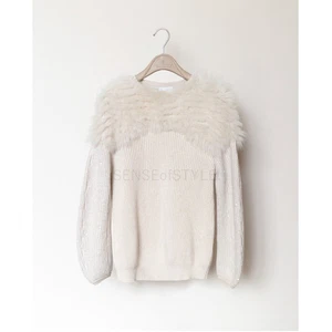 Brunello Cucinelli Metallic Cashmere Sweater Fur trim Size M - Picture 1 of 8