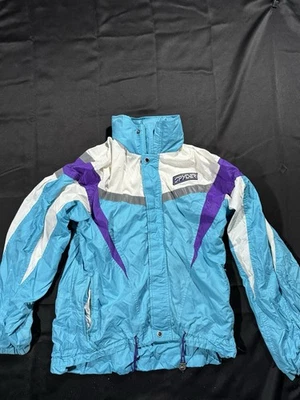 Chaqueta de esquí Spyder vintage para hombre mediana años 80 90 retro bloque de color turquesa púrpura Foto 1 de 4