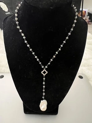 NUEVO COLLAR CADENA ROSARIO AZUL TRÉBOL CIRCONITA PERLA BARROCA Foto 1 de 2