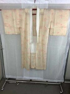 Japanischer Vintage Kimono Seide Leder rosa Blumenfarbe Höhe 127 cm - Bild 1 von 12