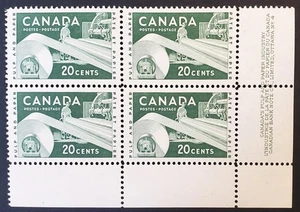 Stamps Canada Mint: #362  20c green Paper Industry LR Pl. Blk.#4  VF MNH - Picture 1 of 1