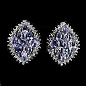 925 Sterling Silver Earrings Marquise Tanzanite 6x3mm Natural Gemstone Jewelry - Picture 1 of 13