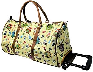 Tapestry Duffle Bag On Wheels Overnight Bag Weekend Bag Carry On Bag - OWL