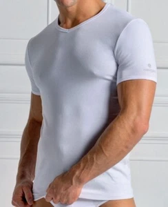 3 Men's Short Sleeve V-Neck T-Shirts In Stretch Cotton Navigare - Picture 1 of 3