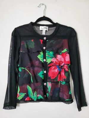 Joseph Ribkoff Top Transparente Botón Delantero Manga Larga Capas Frontales Estampado Floral Talla 4 Foto 1 de 4