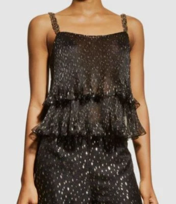 $1190 Alberta Ferretti женщин черный бисером ярусный Plisse блузка размер IT/46 США/10 - Изображение 1 из 3