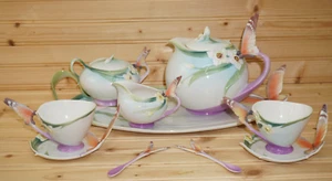 Franz Butterfly Tea Set-12 Pc Tray-Teapot-Creamer-Sugar-Cup & Sauces Spoon (S43) - Picture 1 of 22