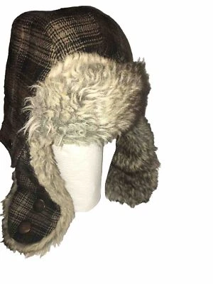 Sombrero Trampero Woolrich Imitación Piel Mezcla Lana Clásico A Cuadros Hombres Pequeño Forrado Cabincore Foto 1 de 4