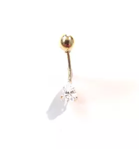 Anello vecchio ombelico in oro giallo massiccio 14 kt con zirconi bianchi - Foto 1 di 1