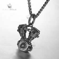 Silver motor bike engine pendant 316L stainless steel chain necklace