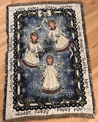 Vintage Crown Crafts Blanket Throw 43x61” Christmas Angel Made USA - Image 1 of 3