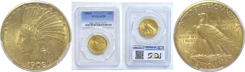 1908-S $10 Gold Coin PCGS AU-58 Cover