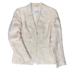 MAX MARA Floral Jacquard Cream Blazer Sz US 8 Silk Blend Cocktail Gold - Picture 1 of 11