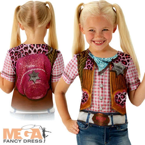 Cowgirl T-Shirt Girls Fancy Dress Wild Western Rodeo Kids Childrens Costume Top - Image 1 of 1