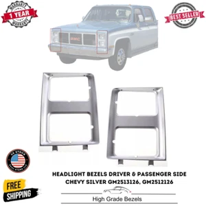 New Headlight Doors/Bezels Set of 2 Driver & Passenger Side Chevy Silver Pair - Picture 1 of 6