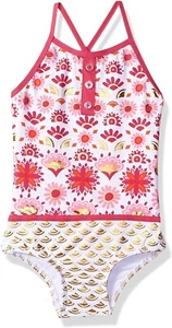 Hatley Girls' 175374 Color Block Pink & Gold Sarchi Swimsuit Size 3 - Picture 1 of 2