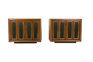 Pair Mid-Century Walnut Chrome Lane Cabinets Nightstands - Picture 1 of 10