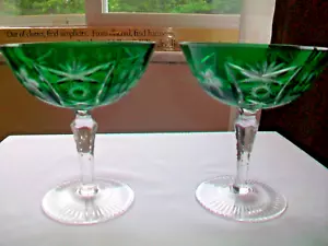 2 AJKA MARSALA CHAMPAGNER / SHERBET GRÜN GESCHNITTEN ZU KLAREM BÖHMISCHEM KRISTALLGLAS - Bild 1 von 9