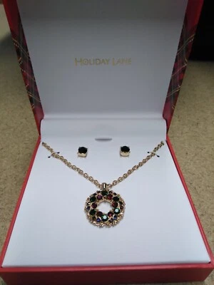 Charter Club Tono Oro Multicolor Corona Colgante Collar y Pendientes J9-150 Foto 1 de 4