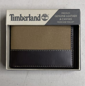 Timberland Premium Genuine Leather & Canvas Passcase Wallet Men’s NWT