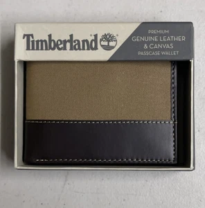 Timberland Premium Genuine Leather & Canvas Passcase Wallet Men’s NWT - Picture 1 of 5