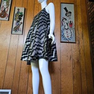 Vtg 60s Mod Space Age Carmen G Silver Metallic Go Go Trapeze Tent Mini Dress S/M - Picture 1 of 8
