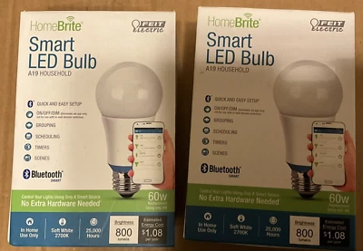 2- FEIT ELECTRIC HOMEBRITE SMART LED BULB REPLACES 60W USES 9W A19 BULB - Image 1 of 4