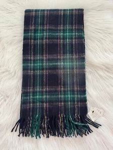 Talbots 100% Cashmere Waterweave Scarf Wrap Blue Pink Plaid Fringe New With Tags - Picture 1 of 10