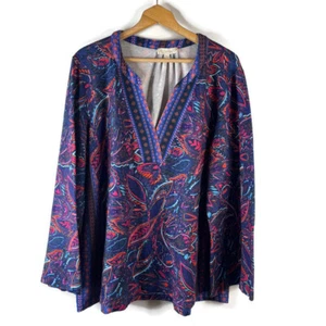 Blusa túnica Suzanne Betro para mujer talla 2X púrpura cachemira floral manga larga - Imagen 1 de 9