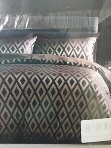 Next Luxury Mocha Metallic Jacquard Bedset Duvet Cover Brown Gold Geo Double NEW - Picture 1 of 10