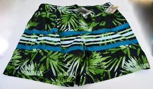 Joe Boxer Men's Palm Leaves Mesh Lined Swim Trunks Shorts Navy Green XL - Picture 1 of 1