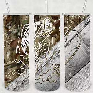 FISHING TUMBLER 10- Includes One 20oz Metal Insulated Tumbler, Lid & Straw - Picture 1 of 3