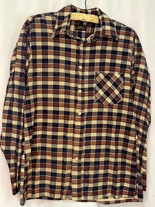 Camisa Hudson Para Hombre Vintage Franela Marrón Azul A Cuadros Abotonada Mediana - Imagen 1 de 5