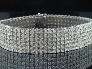Mens 6 Row .925 Sterling Silver White Diamond Tennis Bracelet Bangle Fanook 3 Ct